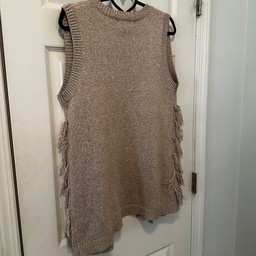 Love Tree Beige Boho Fringe Knit Vest‎ Cardigan Open Front Women's Small - Picture 5 of 6